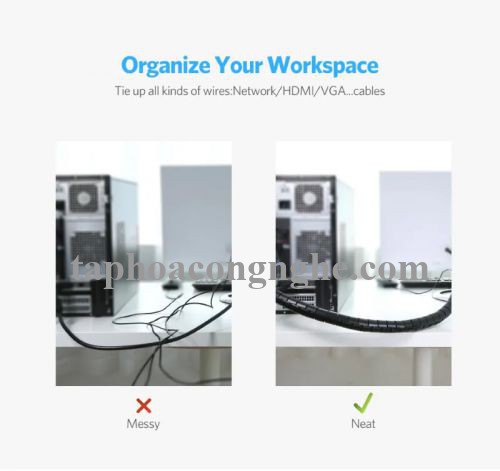 Ugreen 30820 5M màu Đen Dây ống xoắn PE bảo vệ cáp cao cấp LP121 30030820